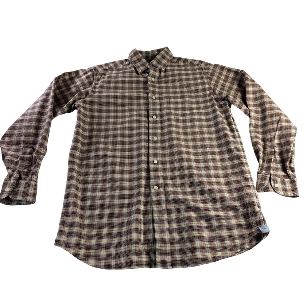 Cremieux Classics Men's M Plaid Tan/Red/Black Cotton Woven Button-Down Shirt